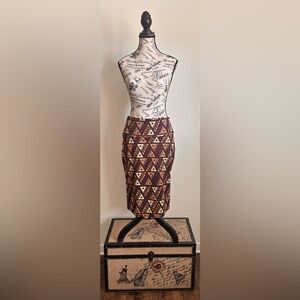 LuLaRoe Brown & Cream Geometric Triangle Pencil Skirt